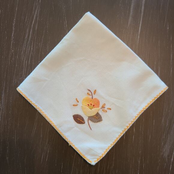 Set of 4 Vintage Hand-Embroidered Floral Table Napkins | 10" Fall Decor - Picture 2 of 9